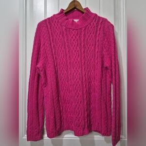 🏷Womens Cotton Country Mock Neck Cableknit Sweater Size Large